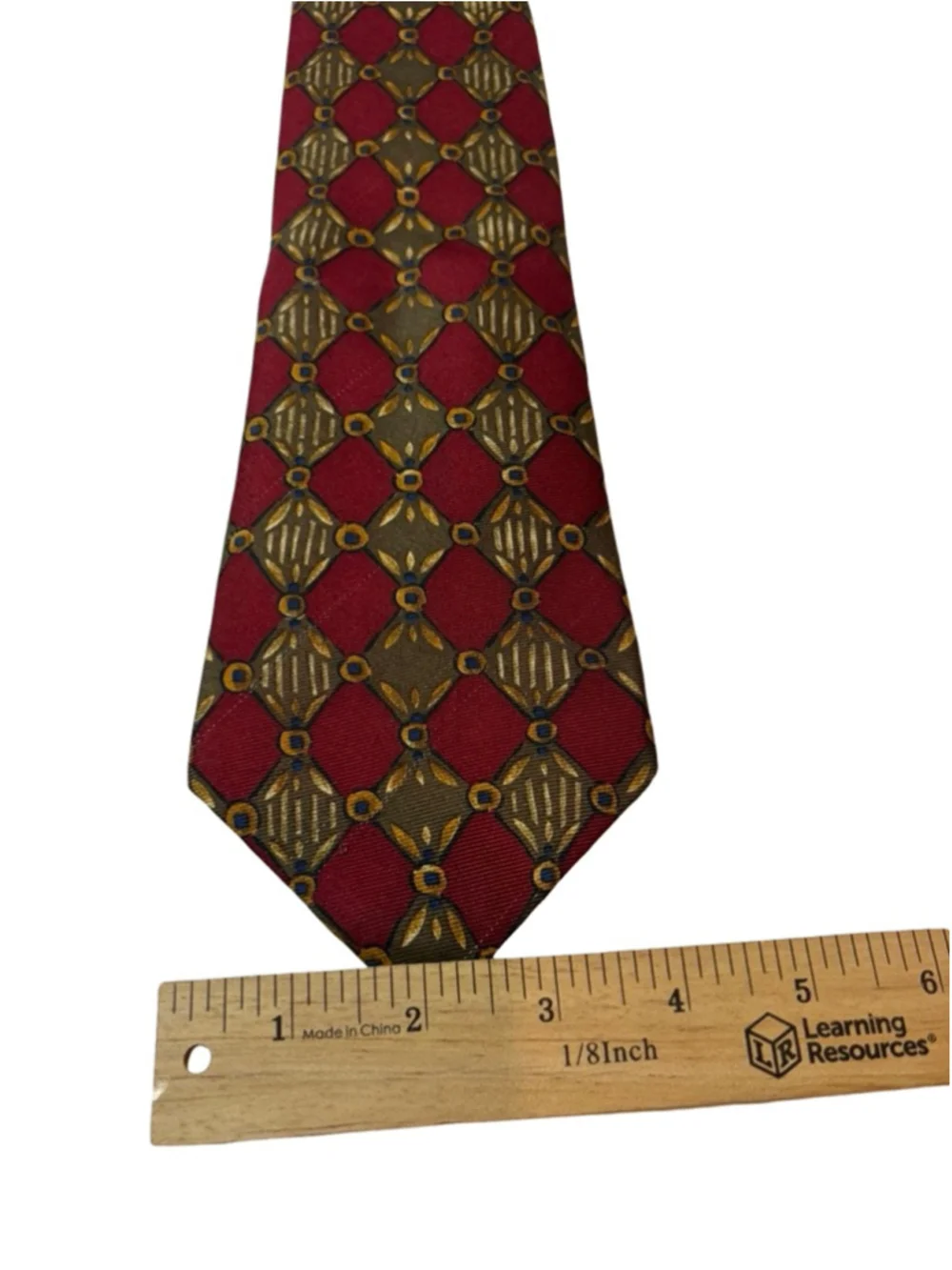 Burberrys London Silk Tie Red Gold Geometric Medallion Vintage Luxury
